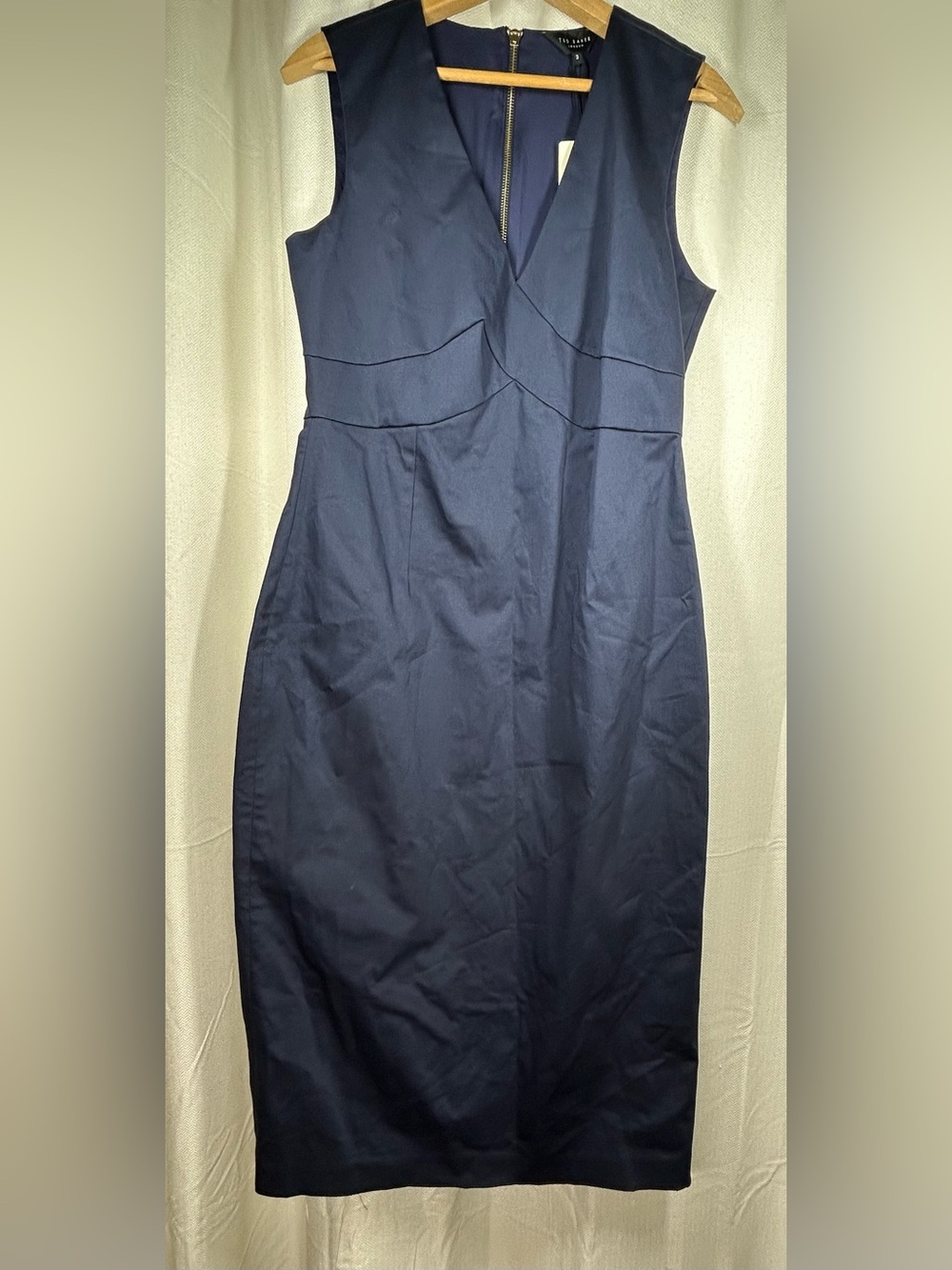 New Ted Baker Navy Wrap Detail Midi Dress V-neck Size 3 Crossover NWT